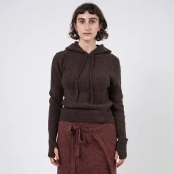 [AMOMENTO] BOUCLE HOODED KNIT _ DARK BROWN