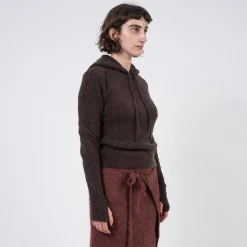 [AMOMENTO] BOUCLE HOODED KNIT _ DARK BROWN