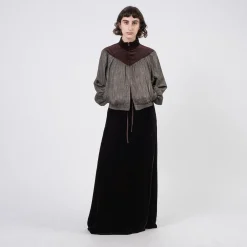[AMOMENTO] VELVET DRAWSTRING MAXI SKIRT _ DARK BROWN