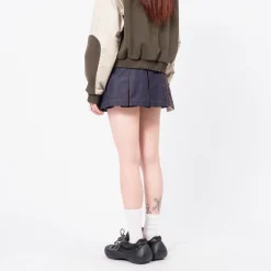 [ANDERSSON BELL] EMBROIDERY PANEL PLEATED DENIM SKIRT _ DENIM