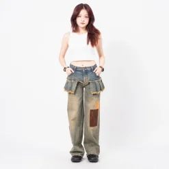 [ANDERSSON BELL] PATCHWORK DENIM PLEATS SKIRT JEANS _ DENIM