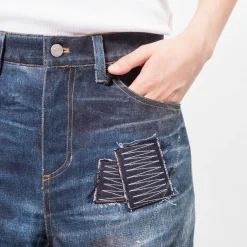 [ANDERSSON BELL] UNISEX PATCHWORK PRINTED DENIM TROMPE L'OEIL JEANS _