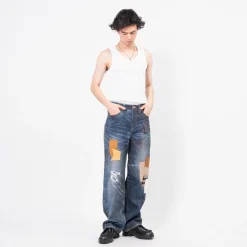 [ANDERSSON BELL] UNISEX PATCHWORK PRINTED DENIM TROMPE L'OEIL JEANS _