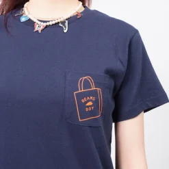 [BEAMS BOY] O.SHOP BAG LOGO POCKET TSHIRT _ NAVY