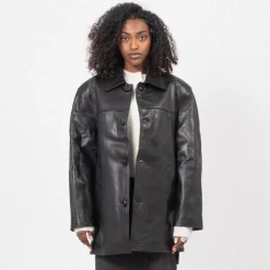 [DUNST] UNISEX LEATHER HALF JACKET _ BLACK