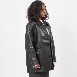 [DUNST] UNISEX LEATHER HALF JACKET _ BLACK
