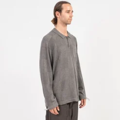 [GOOPiMADE x AES] “G.A.T-01K” CHECKERBOARD KNIT POLO SHIRT _ GREY