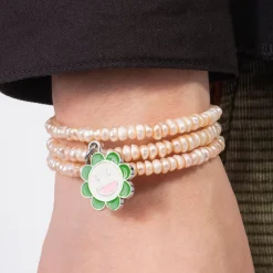 [52HZ LAB] FLOWER CHARM PEACH FRESHWATER PEARL BRACELET
