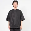 [IS-NESS] BALLOON DOUBLE LAYERED MESH SHORT SLEEVE T-SHIRT _ BLACK