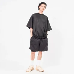 [IS-NESS] BALLOON DOUBLE LAYERED MESH SHORT SLEEVE T-SHIRT _ BLACK