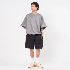 [IS-NESS] BALLOON DOUBLE LAYERED MESH SHORT SLEEVE T-SHIRT _ GREY