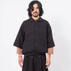 [MERELY MADE] MERELY DOBBY COTTON RAGLAN CAPE SHIRTS _ BLACK