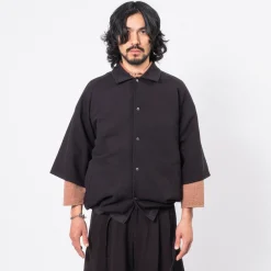 [MERELY MADE] MERELY DOBBY COTTON RAGLAN CAPE SHIRTS _ BLACK