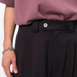[MERELY MADE] MERELY DOBBY COTTON WIDE CROPPED PANTS _ BLACK