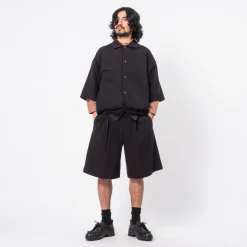[MERELY MADE] MERELY DOBBY COTTON RAGLAN CAPE SHIRTS _ BLACK