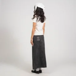 [MINJUKIM] SLIT POINTED LONG SKIRT _ GREY DENIM