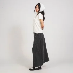 [MINJUKIM] SLIT POINTED LONG SKIRT _ GREY DENIM