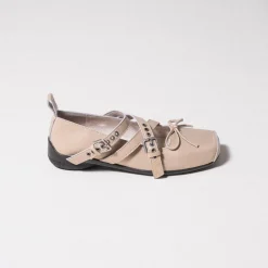 [OPEN YY] CROSS BUCKLE BALLET FLATS _ BEIGE