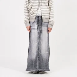 [OPEN YY] FRONT JEAN EFFECT JERSEY SKIRT _ BLACK