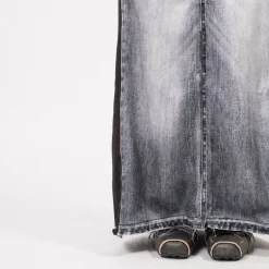 [OPEN YY] FRONT JEAN EFFECT JERSEY SKIRT _ BLACK