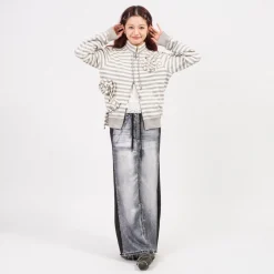 [OPEN YY] FRONT JEAN EFFECT JERSEY SKIRT _ BLACK