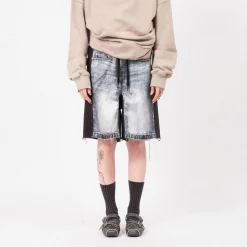 [OPEN YY] JEAN EFFECT JERSEY SHORTS _ BLACK