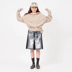 [OPEN YY] JEAN EFFECT JERSEY SHORTS _ BLACK