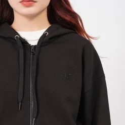 [OPEN YY] JERSEY SHIRRING HOODIE JACKET _ BLACK