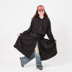 [OPEN YY] JERSEY SHIRRING HOODIE JACKET _ BLACK
