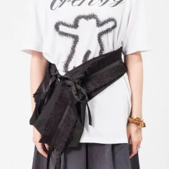 [OPEN YY] PLEATS LAYERED POUCH BELT _ BLACK