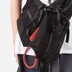 [OPEN YY] PLEATS LAYERED POUCH BELT _ BLACK