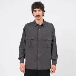 [PORTER CLASSIC] ROLL UP FLANNEL SHIRT _ CHARCOAL GREY