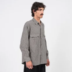 [PORTER CLASSIC] ROLL UP FLANNEL GINGHAM CHECK SHIRT _ BLACK