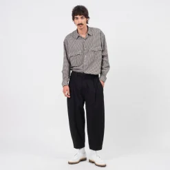[PORTER CLASSIC] ROLL UP FLANNEL GINGHAM CHECK SHIRT _ BLACK
