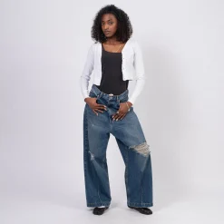 [RHODOLIRION] PS1020 90’LOOSE STRAIGHT PANTS DAMAGED DENIM _ INDIGO