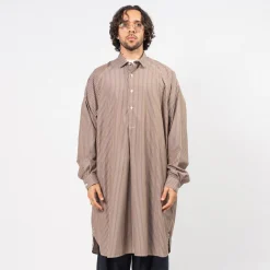 [SILLAGE] POPOVER SHIRT DEAD STOCK _ BROWN STRIPE LONG