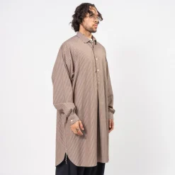 [SILLAGE] POPOVER SHIRT DEAD STOCK _ BROWN STRIPE LONG