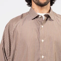 [SILLAGE] POPOVER SHIRT DEAD STOCK _ BROWN STRIPE LONG