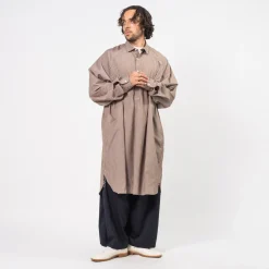 [SILLAGE] POPOVER SHIRT DEAD STOCK _ BROWN STRIPE LONG