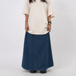 [STORY MFG] TWISTY SKIRT _ INDIGO DENIM WONKY-WEAR