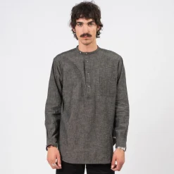 [T.T] LOT.105 BAND COLLAR SHIRT P/O _ BLACK CHAMBRAY