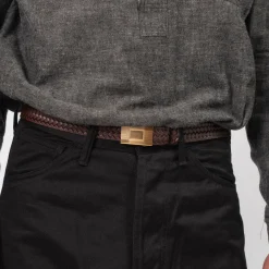 [T.T] LOT.021 BASKETWEAVE PATTERN BELT _ MUD DYED BROWN